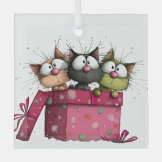 COLORFUL FUNNY QUIRKY CHRISTMAS CATS GLASS TREE DECORATION