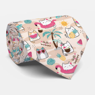 Colorful Funny Summer Vacations Cat Neck Tie