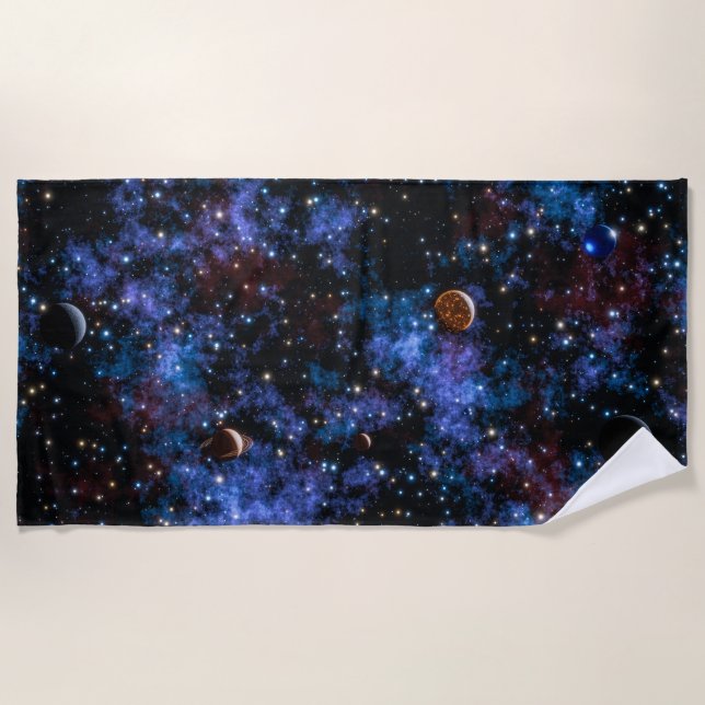 Colorful galaxies, stars and planets beach towel (Front)