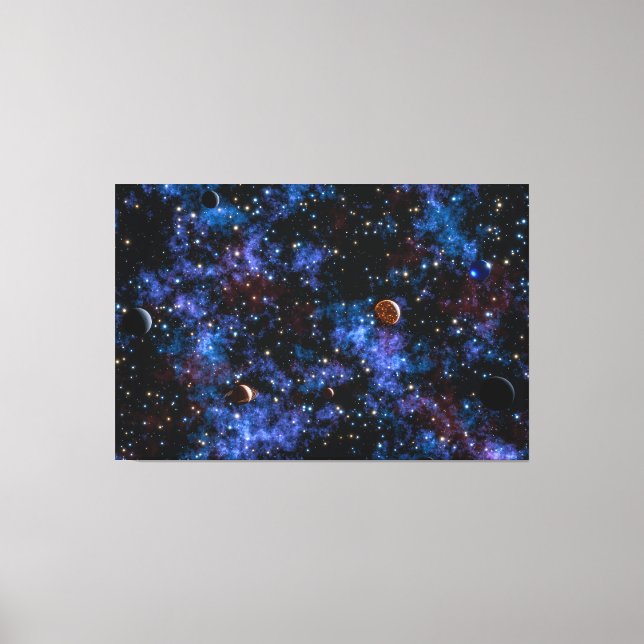 Colorful galaxies, stars and planets in night canvas print (Front)