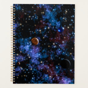 Colorful galaxies, stars and planets in night planner