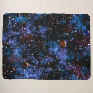 Colorful galaxies, stars and planets in night sherpa blanket