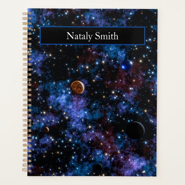 Colorful galaxies, stars and planets name planner (Front)