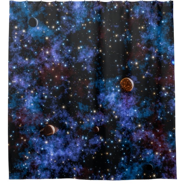 Colorful galaxies, stars and planets shower curtain (Front)
