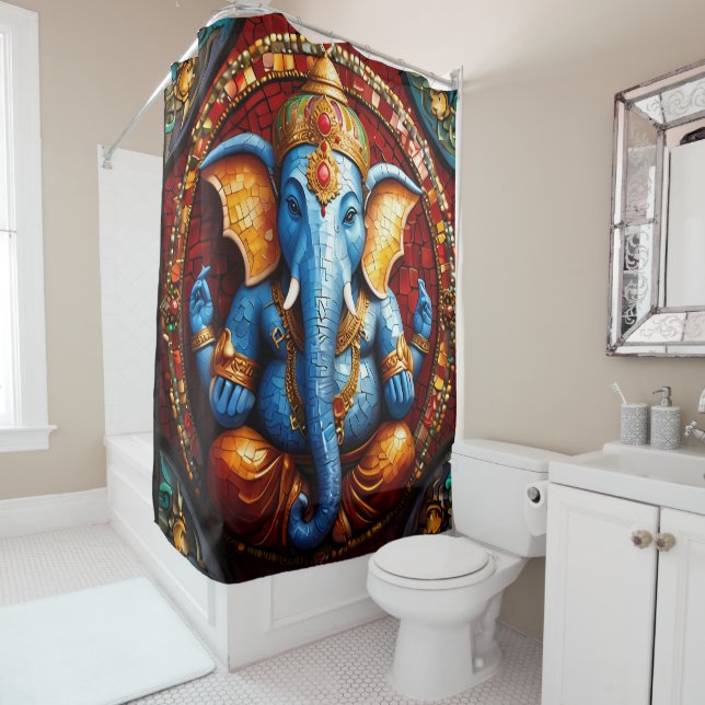 Colorful Ganesh Shower Curtain Sets (In Situ)