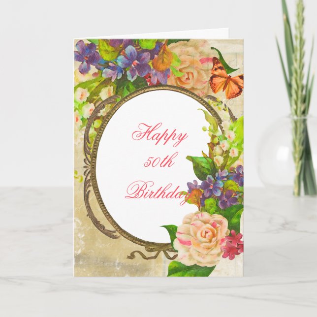 Colorful Garden Framed Birthday Card (Front)