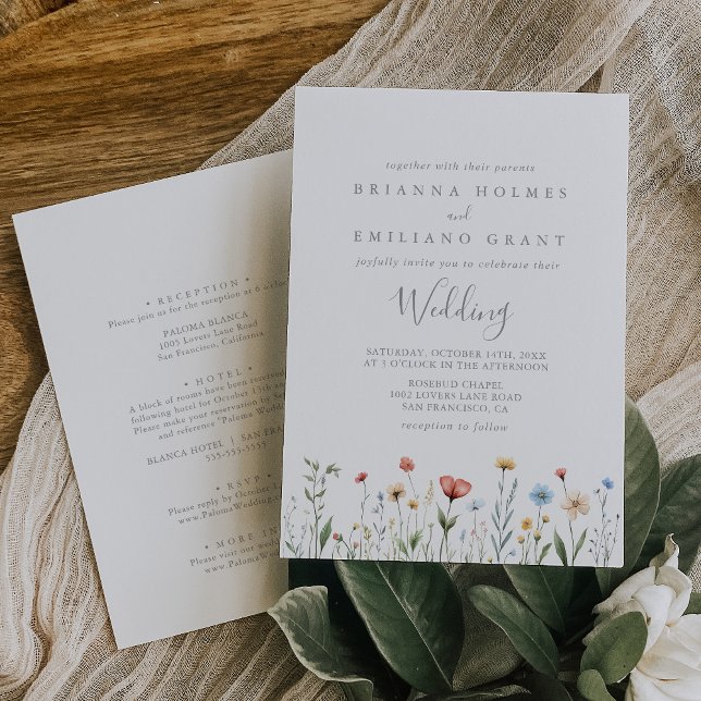 Colorful Garden wildflower Front & Back Wedding Invitation (Creator Uploaded)