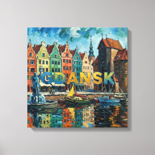 Colorful Gdansk Waterfront Scene Canvas Print