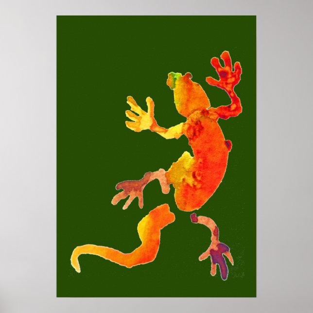 Colorful gecko eco green watercolor illustration poster (Front)