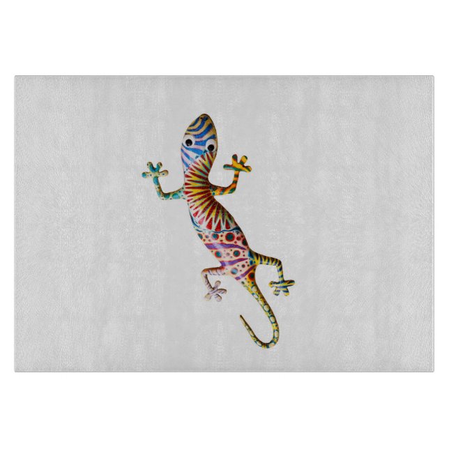 Colorful gekko lizard cutting board (Front)