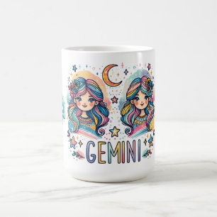 Colorful Gemini Astrology Zodiac Twin Girls Coffee Mug