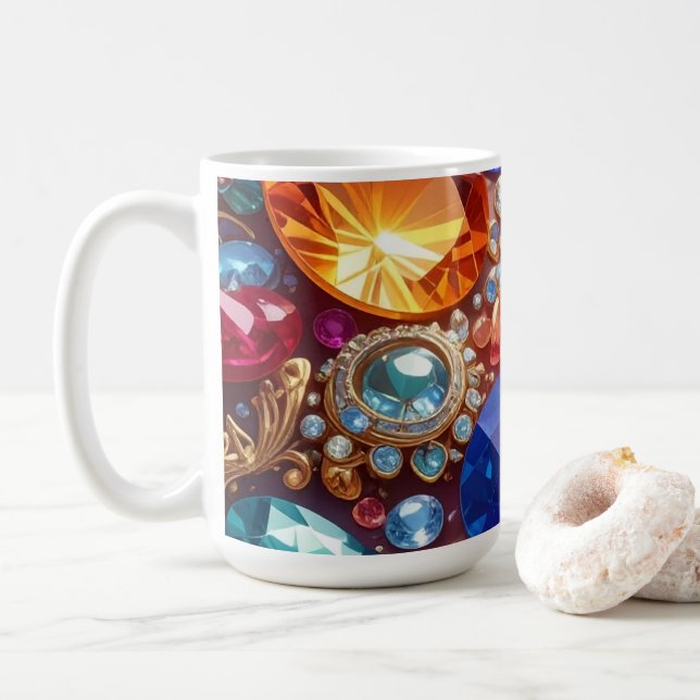 Colorful Gems & Jewels Coffee Mug (With Donut)