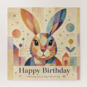 Colorful Geometric Abstract Bunny Rabbit Jigsaw Puzzle
