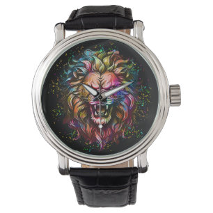 COLORFUL GEOMETRIC ABSTRACT MAJESTIC LION ROAR WATCH