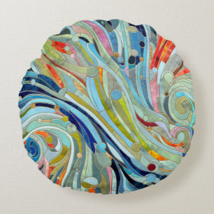Colorful Geometric Abstract Mosaic Art Round Cushion