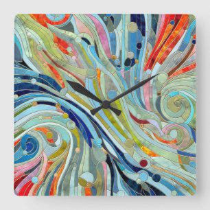 Colorful Geometric Abstract Mosaic Art Square Wall Clock