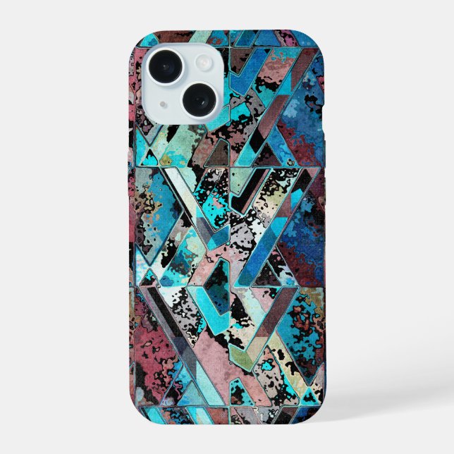 Colorful Geometric Abstract Pattern iPhone 15 Case (Back)