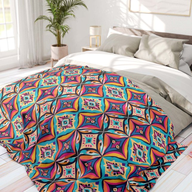 Colorful Geometric Bohemian  Fleece Blanket (Creator Uploaded)