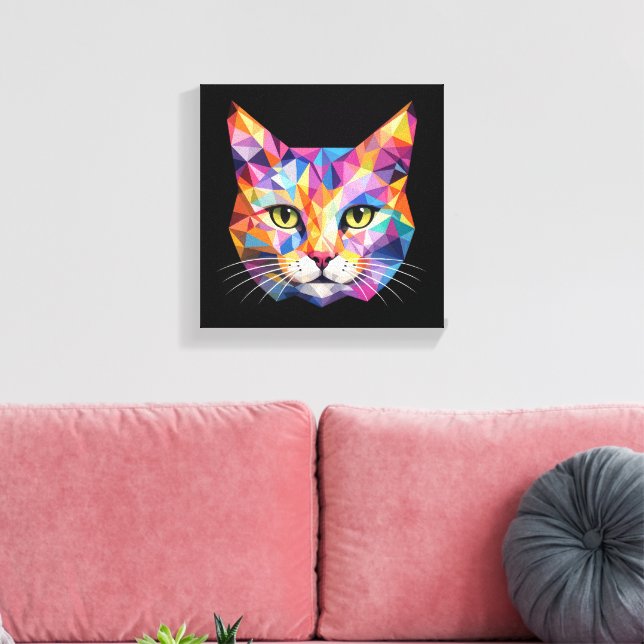 Colorful Geometric Cat Face Low Poly Triangle Art Canvas Print (Insitu(LivingRoom))