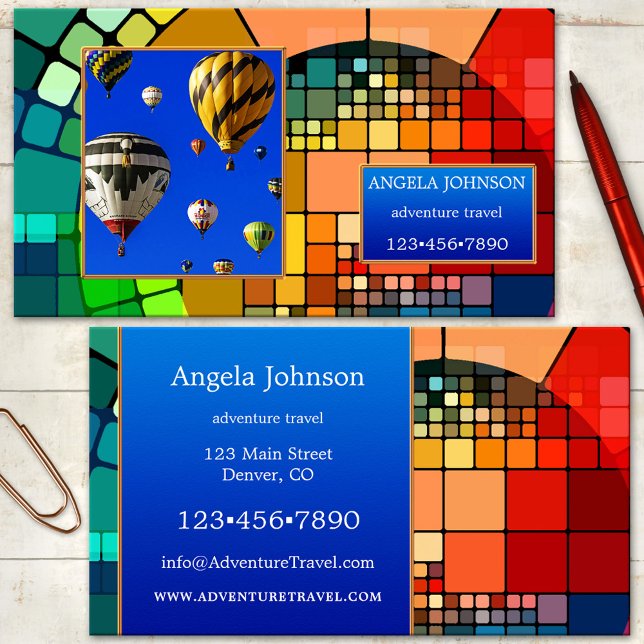 Colorful Geometric Custom Photo Business Card (Artistic business card template featuring your photo on a colorful geometric abstract design)