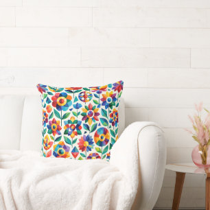 Colorful Geometric Floral Pattern Retro Modern Blu Cushion