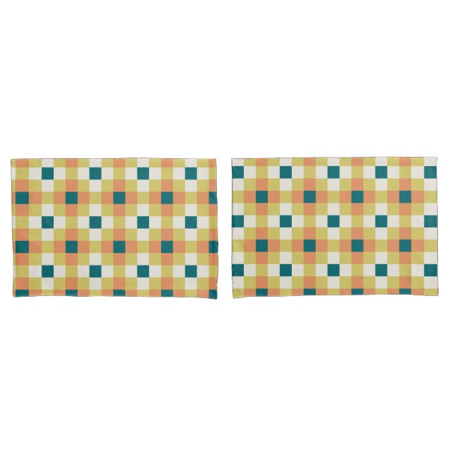 Colorful Geometric Grid Pattern with Retro Palette Pillowcase (Front-Set)