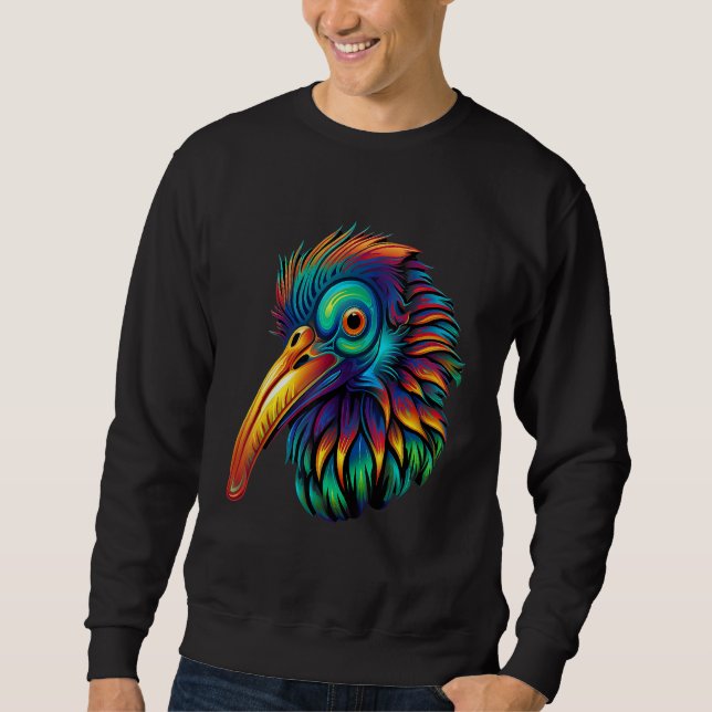 Colorful Geometric New Zealand Kiwi Bird Pop Anima Sweatshirt (Front)
