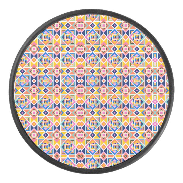 Colorful geometric pattern on a round Bluetooth  Hockey Puck (Front)