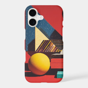 Colorful Geometric Shapes on Red Background