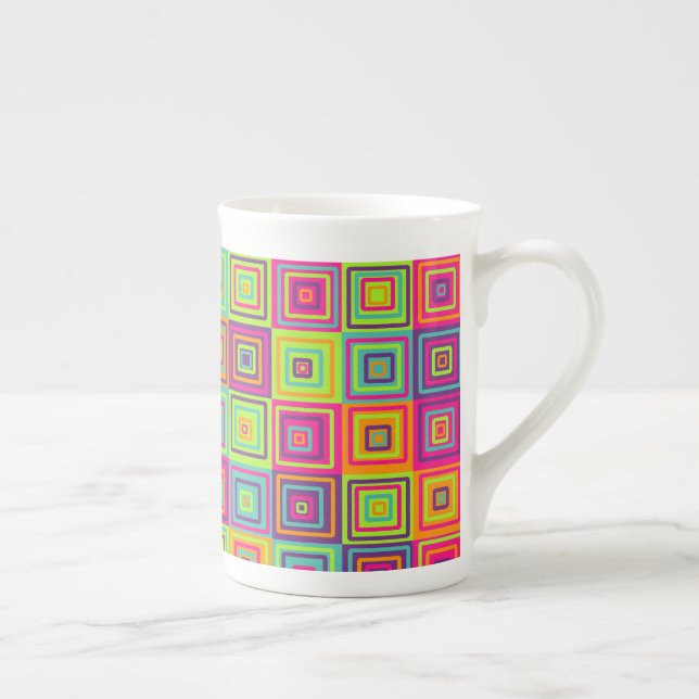 Colorful Geometric Squares Bone China Mug (Right)