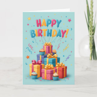 Colorful Gift Stack Birthday Card – Fun & Festive