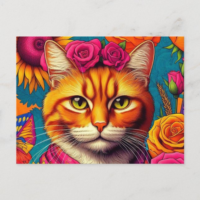 Colorful ginger cat postcard! postcard (Front)