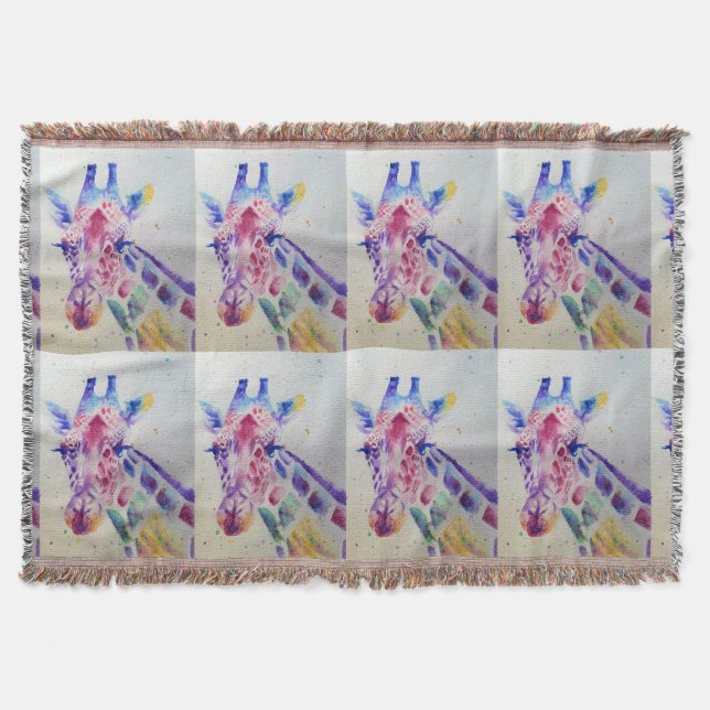 Colorful Giraffe animal Watercolour Art Throw Rug (Front)