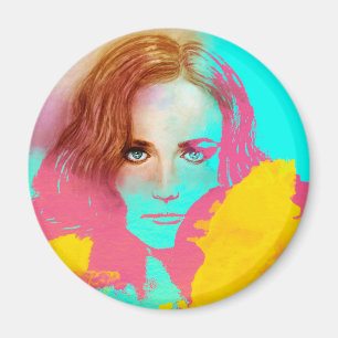 Colorful Girl Pop art, Round Magnet - Intense