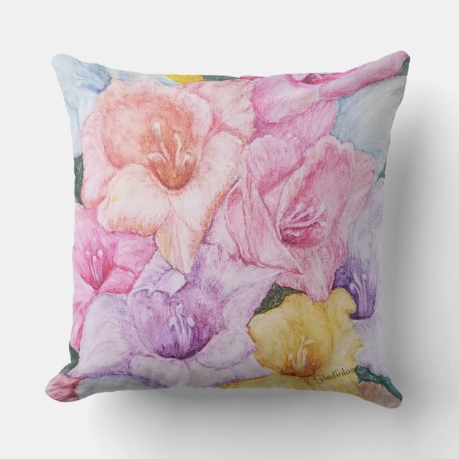 COLORFUL GLADIOLA FLOWERS PATIO CUSHION (Front)