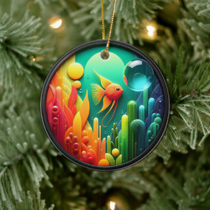 Colorful Glass Abstract Angelfish Aquatic Life Ceramic Tree Decoration