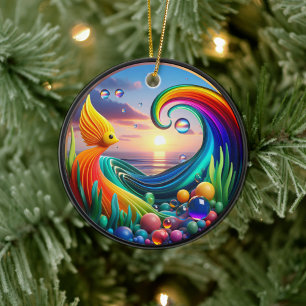 Colorful Glass Abstract Angelfish Aquatic Life Ceramic Tree Decoration