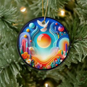 Colorful Glass Abstract Dove Rainbow Garden Ceramic Tree Decoration