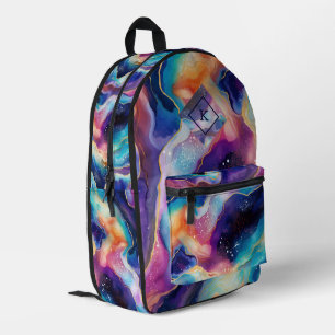 Colorful glittery agate swirly texture   monogram printed backpack