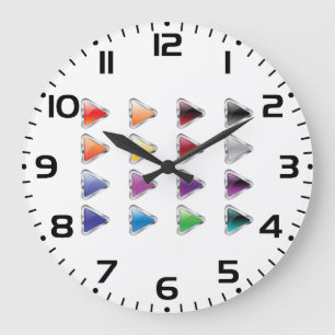 Colorful Glossy Metal Play Buttons Large Clock