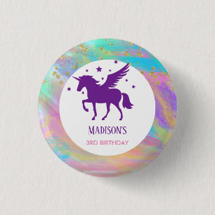 Colorful Gold Speckled Purple Unicorn Birthday 3 Cm Round Badge