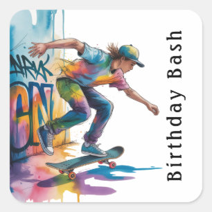 Colorful Graffiti Boy Birthday Bash Square Sticker