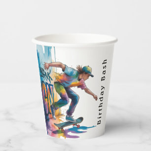 Colorful Graffiti Skateboarder Birthday Bash Paper Cups
