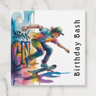 Colorful Graffiti Skateboarder Birthday Bash Thank Favour Tags
