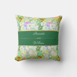 Colorful green Vintage Floral Cushion