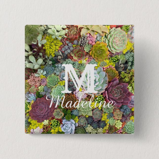 Colorful Greenery Succulents 15 Cm Square Badge (Front)
