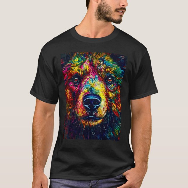 Colorful Grizzly Bear Closeup T-Shirt (Front)
