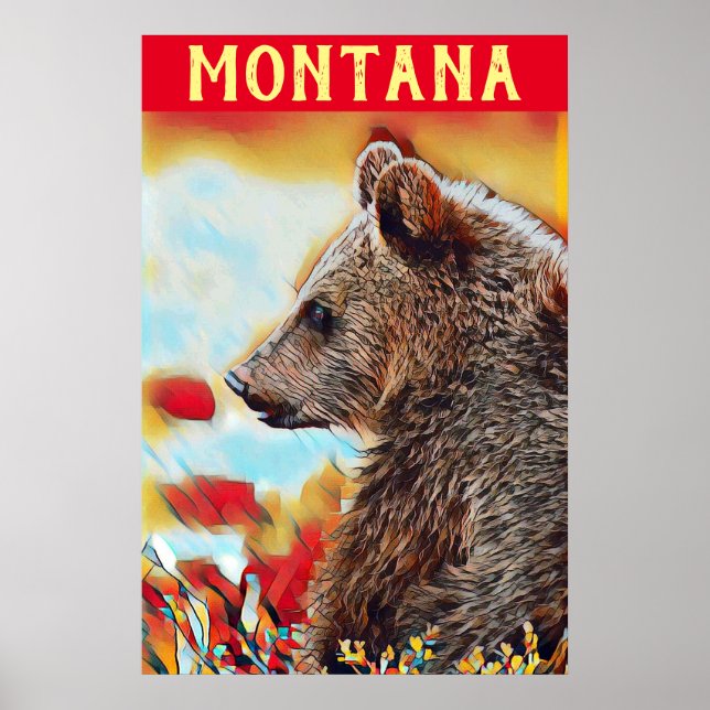 Colorful Grizzly Bear Pop Art Montana Travel Poster (Front)