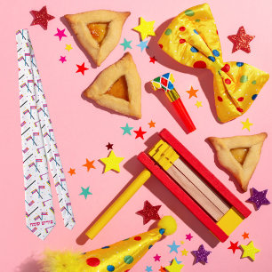 Colorful Grogger Hebrew Happy Purim Tie