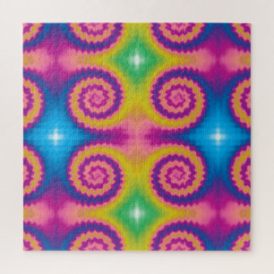 Colorful groovy funky retro tie dye pattern big jigsaw puzzle
